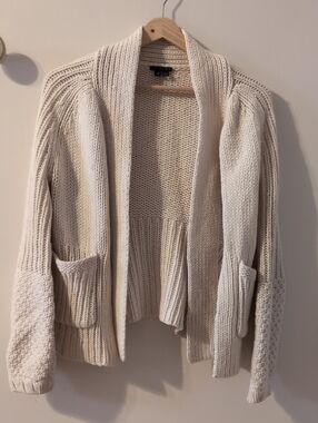 Theory Cream Tie-Front Rib & Chunky Knit Cardigan